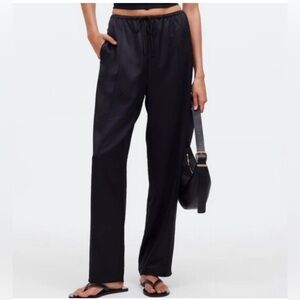 Madewell Pintuck Black Satin Pants (XL)